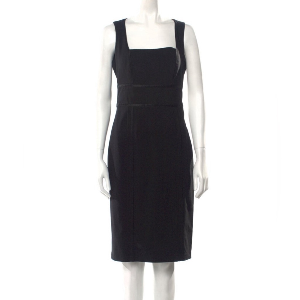 Bagley Mischka - 6 Black Wool Leather Trim Lined Dress Career Cocktail LBD 460